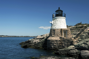 Castle Hill Lighthouse on Narragansett Bay in Rhode Island