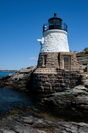 Castle Hill Light Stone Tower Built on Rocky Shore in Newport Rhode Island