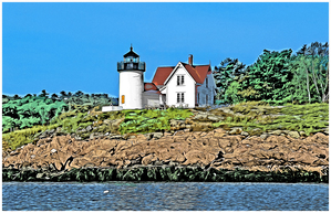 Curtis Island Lighthouse in Camden in Midcoast Maine - Illus.