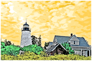 Dice Head Lighthouse During Sunset in Midcoast Maine - Illus.