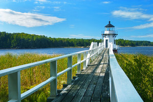  Wooden Walkway to Doubling Point Lighthouse Along the Kennebec River in Maine