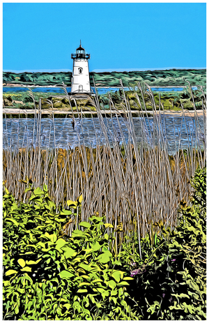 Edgartown Harbor Light on Marthas Vineyard in Massachusetts - Illus.