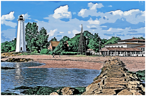 Old Five Mile Point Light at Lighthouse Park in Connecticut - Illus.