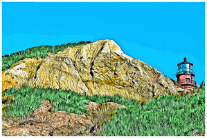 Gay Head Lighthouse Over Cliffs on Marthas Vineyard in Massachusetts - Illus.