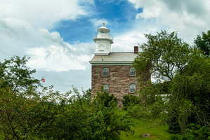 Great Captain Island Lighthouse on Hilltop in Connecticut