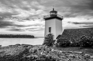 Stormy Clouds Over Grindle Point Lighthouse in Maine - B&W