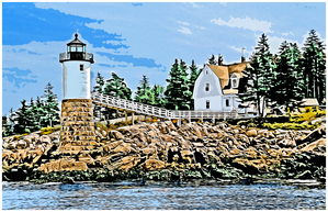 Isle au Haut Lighthouse is Part of Acadia National Park in Down East Maine - Illus.