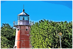 Pink Isle La Motte Lighthouse Tower in Lake Champlain in Vermont - Illus.