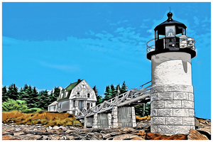 Marshall Point Light with Keepers Museum in Midcoast Maine - Illus.