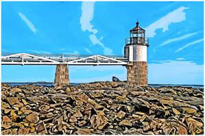 Marshall Point Lighthouse Tower at Low Tide in Maine - Illus.