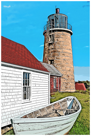 Monhegan Island Lighthouse a Favorite Attraction in Maine - Illus.