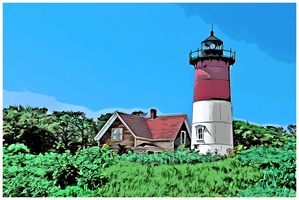 Striped Nauset Lighthouse Tower on Cape Cod in Massachusetts - Illus.