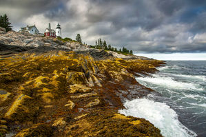Unique Rock Formations by Pemaquid Point Light at Low Tide in Maine 