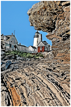 Rock Formations Around Pemaquid Lighthouse in Maine - Illus.