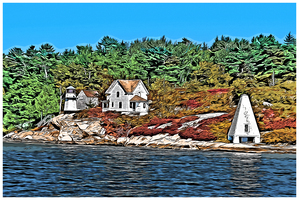 Perkins Island Light in Autumn on Kennebec River in Maine - Illus.