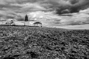 Storm Clouds Over Point Judith Lighthouse in Rhode Island - B&W