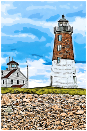 Point Judith Light By Coast Guard Station in Rhode Island - Illus.