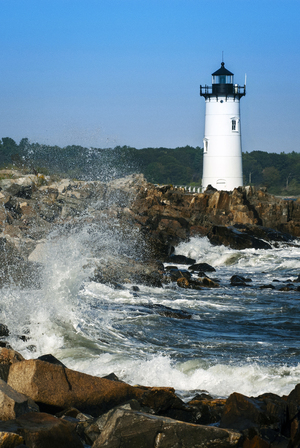 Rough Surf Along Rocks by Portsmouth Harbor Lighthouse in New Hampshire