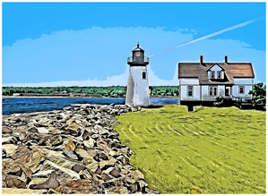 Prospect Harbor Light Protected by Rock Barrier in Maine - Illus.