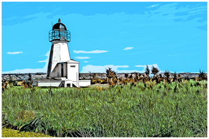 Sandy Point Light Overlooks Narragansett Bay in Rhode Island -Illus.