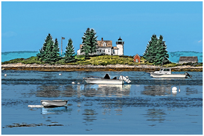 Boats Anchored by Pumpkin Island Light in Maine - Illus.