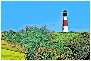 Sankaty Head Lighthouse on Nantucket Island in Massachusetts - Illus.