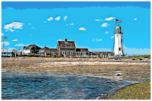 Beach Behind Scituate Lighthouse in Massachusetts - Illus.