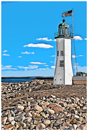 Scituate Lighthouse Tower in Massachusetts - Illus.