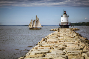 Windjammer Sailboat Passes Spring Point Ledge Lighthouse in Maine