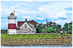 Stratford Point Lighthouse on Overcast Day in Connecticut - Illus.