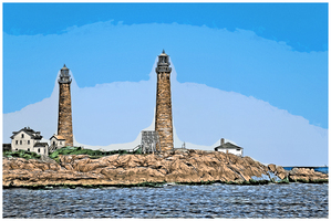 Thacher Island Cape Ann Twin Lights Towers in Rocky Northern Massachusetts - Illus.