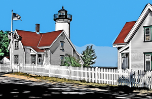 West Chop Lighthouse on Marthas Vineyard Island in Massachusetts - Illus.