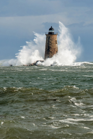 Waves Breaking Around Whaleback Lighthouse in Maine