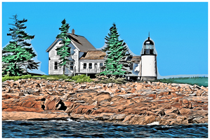 Winter Harbor Light in the Acadia Region in Maine - Illus.