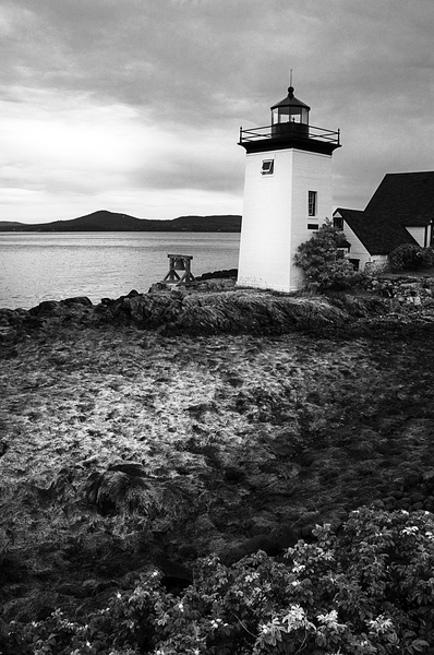 Grindle Point Lighthouse Tower at Low Tide in Maine -  B&W  Print
