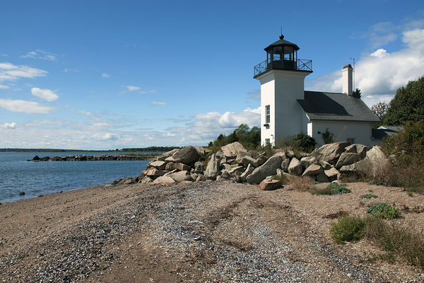 Bristol Ferry Lighthouse at Low Tide in Northern Rhode Island Print