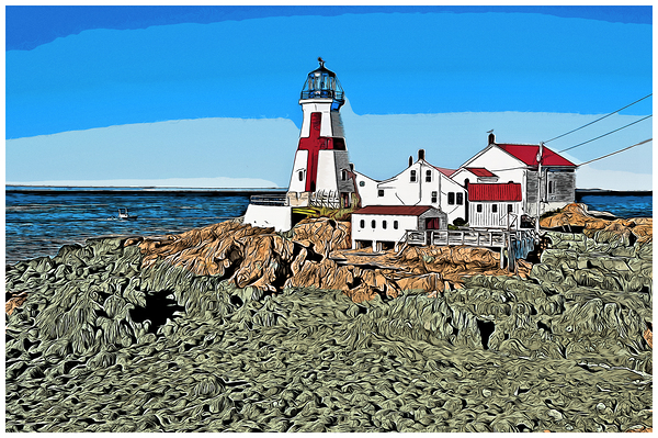 Head Harbor Lighthouse At Low Tide on Campobello Island in Canada - Illus.  Print