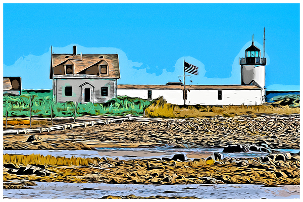 Cape Porpoise Lighthouse At Low Tide in Maine - Illus. Print