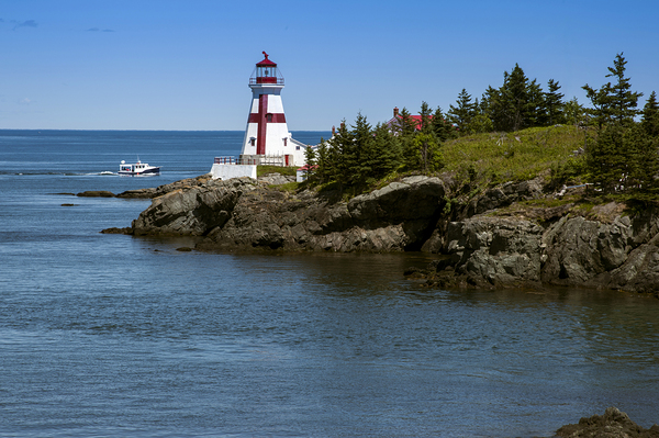 Tour Boat by Head Harbor Light on Campobello Island in Canada  Print