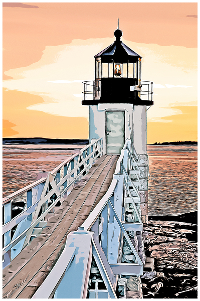 Marshall Point Lighthouse at Sunset in Maine - Illus. Print