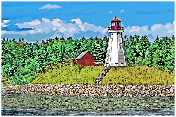 Mulholland Lighthouse on Campobello Island in Canada - Illus.  Print