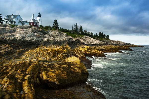 Sun Breaks Through Clouds by Pemaquid Point Light in Maine  Print