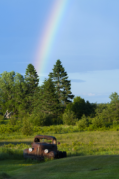 Rainbow by Old Truck in Field in Northern Maine Print