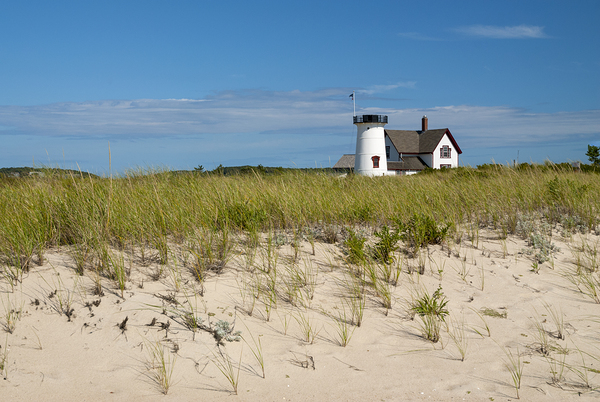 Stage Harbor Lighthouse on Beach Sand on Cape Cod in Massachusetts Print