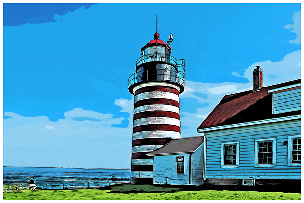 Relaxing by West Quoddy Head Lighthouse in Northern Maine - Illus. Print