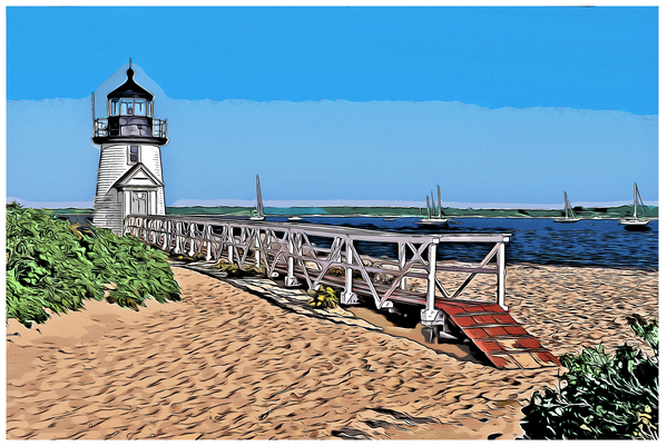 Brant Point Light Overlooking Nantucket Harbor in Massachusetts -Illus. Print