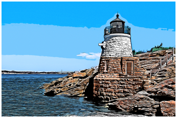 Castle Hill Lighthouse in Newport Rhode Island - Illus. Print