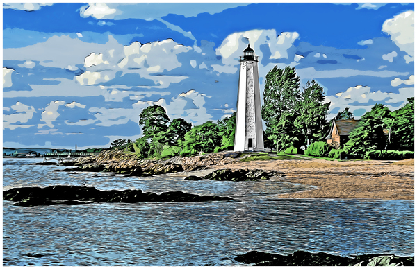 Five Mile Point Lighthouse in Connecticut - Illus. Print