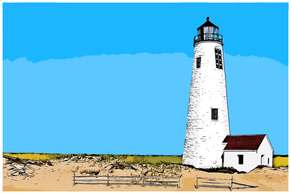 Great Point Lighthouse on Nantucket Island in Massachusetts - Illus. Print