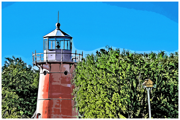 Pink Isle La Motte Lighthouse Tower in Lake Champlain in Vermont - Illus. Print